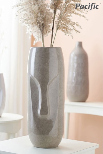 Pacific Visage Grey Face Design Tall Stoneware Vase (U81527) | £70