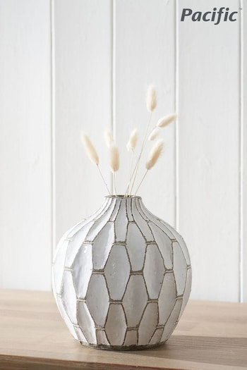Pacific White Gaudi Stoneware Geometric Stone Vase (U81529) | £65