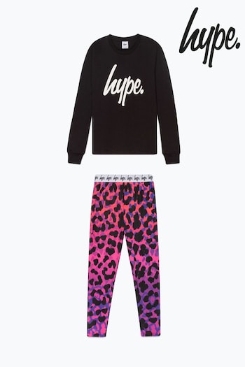 Hype. Girls Love Leopard Black T-Shirt and Leggings stesso Set (U81637) | £35