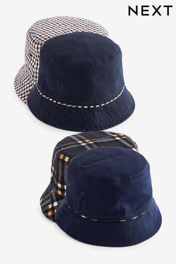 Navy Blue Check Reversible Bucket Hats 2 Pack (U81906) | £28