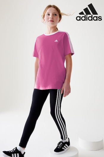 adidas Pink Loose Fit Boyfriend pantswear Essentials 3-Stripes Cotton T-Shirt (U82155) | £13