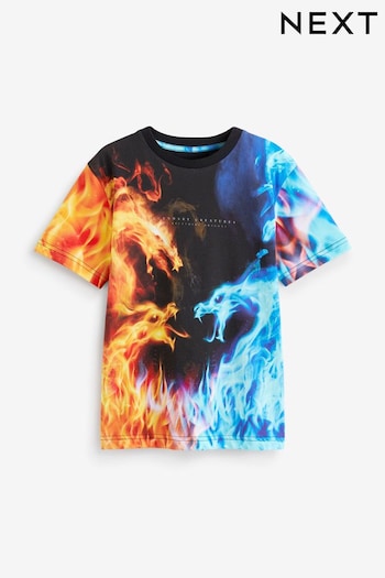 Black Dragon Fire All-Over Print Short Sleeve T-Shirt (3-16yrs) (U82766) | £9 - £12