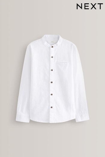 White Linen Blend Grandad Collar Long Sleeve Shirt (3-16yrs) (U83545) | £12 - £17