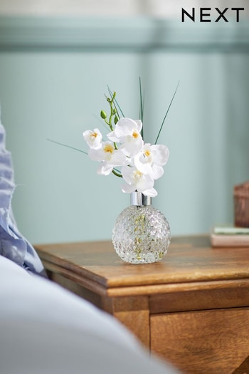 White Artificial Orchid In Faceted Glass Vase (U83662) | £12