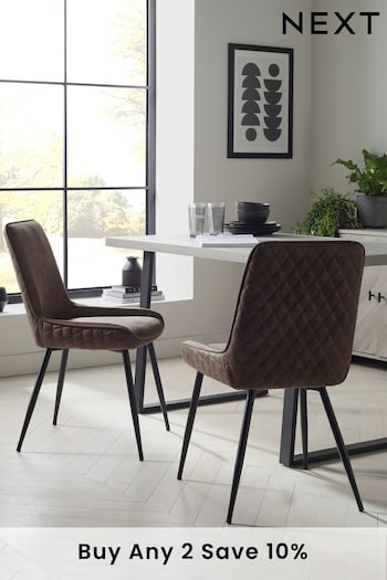 Set of 2 Monza Faux Leather Peppercorn Brown Hamilton Reverse Non Arm Dining Chairs (U84035) | £280