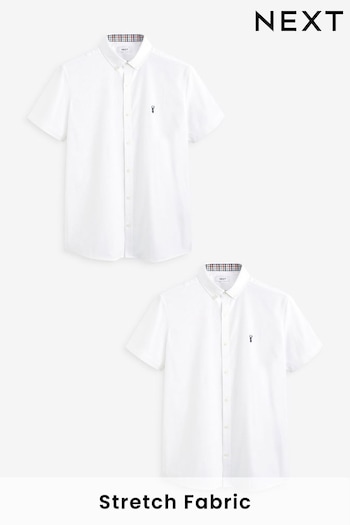 White 2 Pack Slim Slim Fit Short Sleeve Stretch Oxford Multipack (U84075) | £48