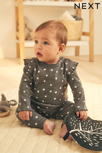 Charcoal Grey Spot Baby Top And Leggings Set (U84222) | £10 - £12