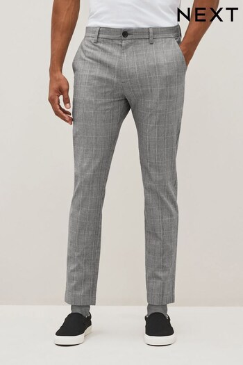 Grey Check Slim Cotton Chino Trousers (U84258) | £35