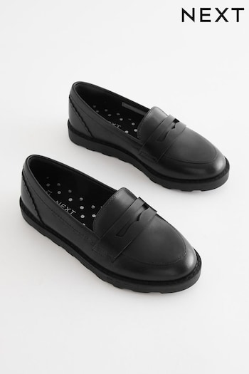 Black School Leather Slim Sole Loafers (U84619) | £33 - £40