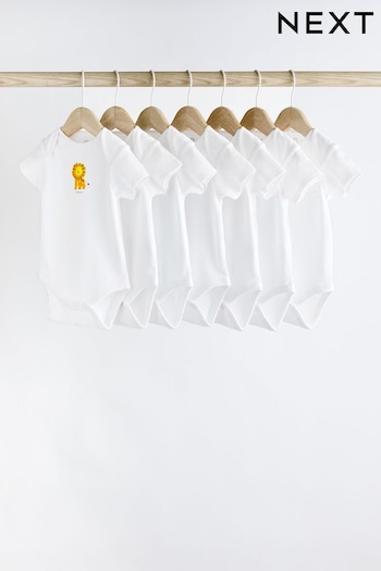 White Printed Baby Bodysuits 7 Pack (U84793) | £20 - £22