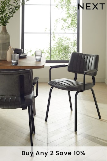 Set of 2 Monza Faux Leather Dark Grey Aiden Arm Dining Chairs (U84893) | £290