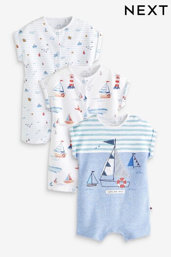 Blue/White Boat Baby Rompers 3 Pack (U85487) | £17 - £19