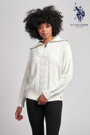 U.S. contrast Polo Assn. Womens Chunky Knit Zip Neck Jumper (U85628) | £80