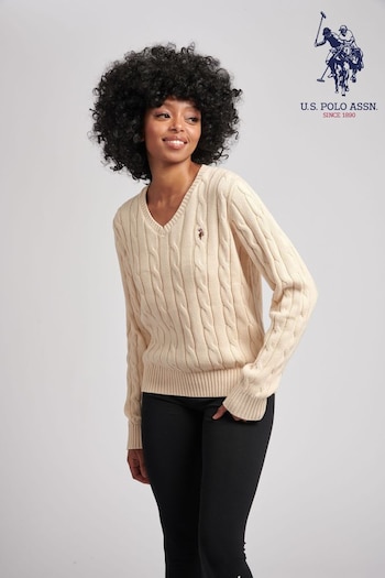 U.S. Polo Assn. Womens V-Neck Cable Jumper (U85632) | £60