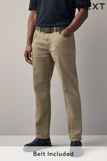 Tan Brown Belted Straight Fit Jeans (U86065) | £38