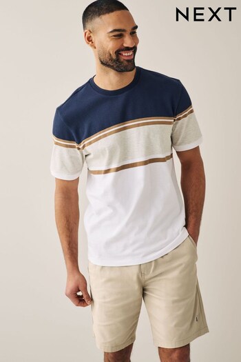 Navy Blue/Neutral Marl Block T-Shirt (U86074) | £24