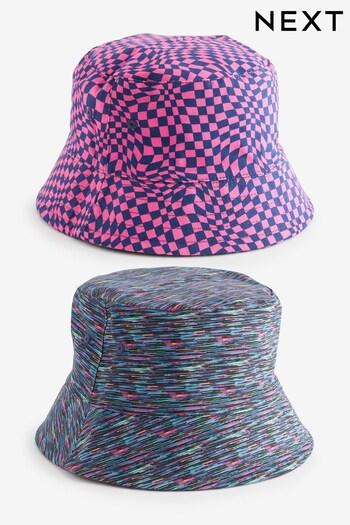 Pink Checkerboard/Navy Blue Texture Festival Reversible Bucket Hat (U86771) | £15