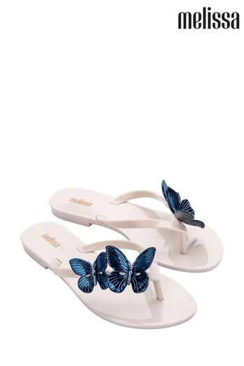 Melissa White 3D Chrome Butterfly Flip Flops (U87230) | £60