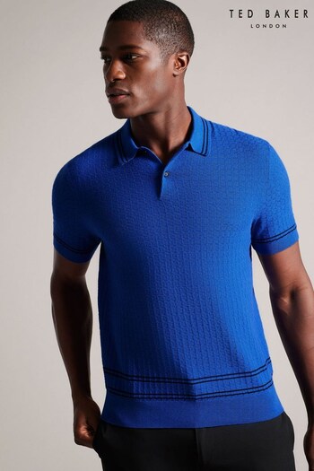 Ted Baker Blue Maytain Short Sleeve Regular Textured Polo Shirt (U87594) | £85