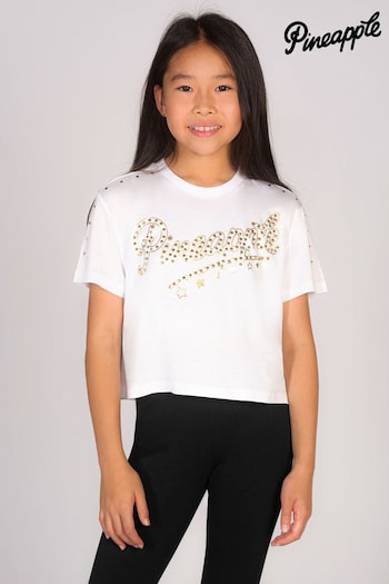 Pineapple Girls Stud Logo Crop White  T-Shirt (U87898) | £20