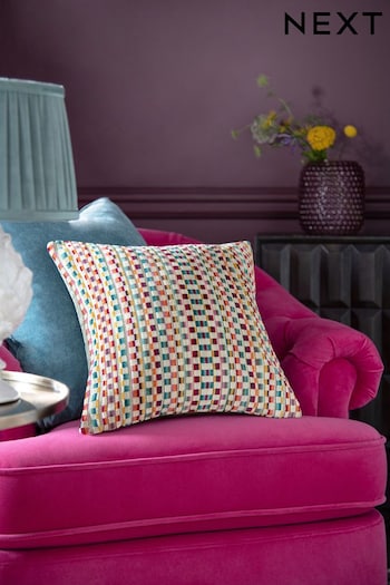 Multi Bright Square Cut Velvet Multi Stripe Cushion (U88206) | £22