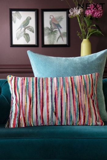 Multi Bright Rectangle Cut Velvet Stripe Cushion (U88218) | £30
