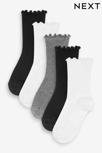 Black/White/Grey Cotton Rich Ruffle Ankle Socks 5 Pack (U88609) | £7.50 - £9.50