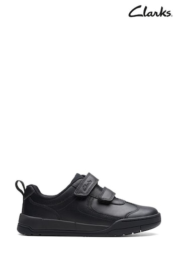 Clarks Black multi fit Leather Kick Pace Kids Shoes (U88796) | £48 - £54
