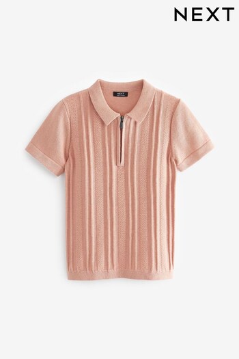 Pink Knitted Short Sleeve Textured Zip Neck buttondown Polo Shirt (3mths-7yrs) (U88879) | £14 - £16