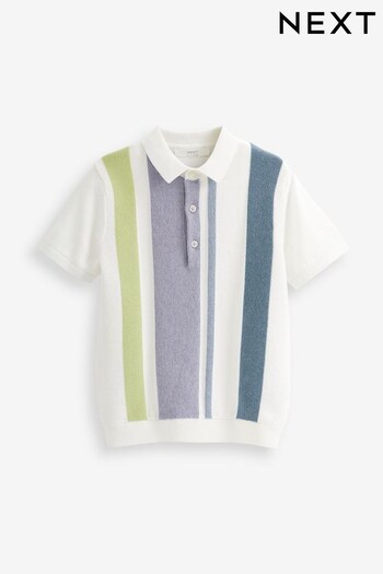 White Colourblock Knitted Short Sleeve Colourblock Polo Shirt (3-16yrs) (U88950) | £14 - £19