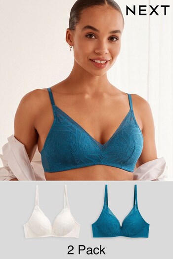 Teal Blue/Cream Pad Non Wire Lace Detail Bras 2 Pack (U89160) | £28