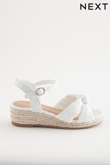 White Standard Fit (F) Knot Detail Ankle Strap Wedge Sandals (U89269) | £23 - £30