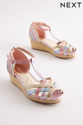 Pastel Rainbow Woven Wedge Ankle Strap Sandals (U89270) | £23 - £30