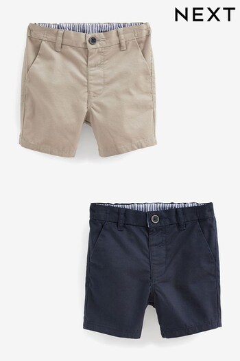 Navy Blue/Stone Natural Chino Kesia Shorts 2 Pack (3mths-7yrs) (U89651) | £14 - £18
