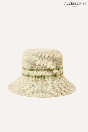 Accessorize Green Stripe Crochet Bucket Hat (U89992) | £30
