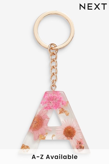 Pink Floral Resin Initial Keyring (U90039) | £8.50