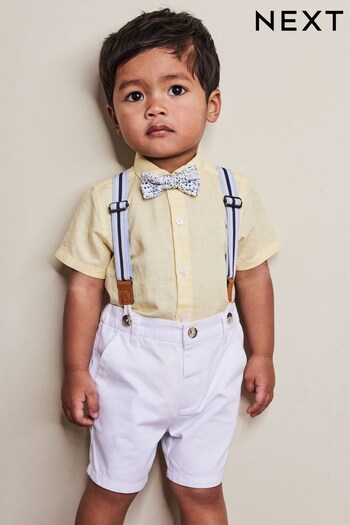Yellow Shirt, Shorts And Bow Tie Set With Braces (3mths-9yrs) (U90263) | £26 - £30