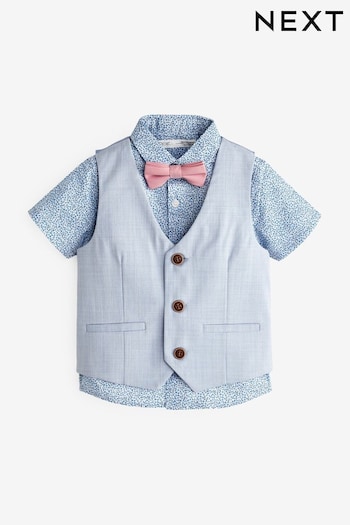 Blue Floral 3pc Waistcoat, Shirt & Bow Tie Set (3mths-9yrs) (U90265) | £27 - £31