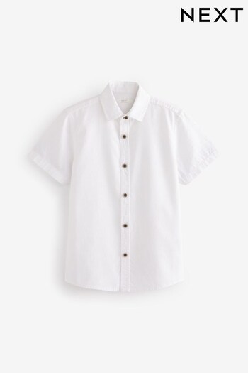 White Short Sleeve Linen Blend Shirt (3-16yrs) (U90268) | £11 - £16