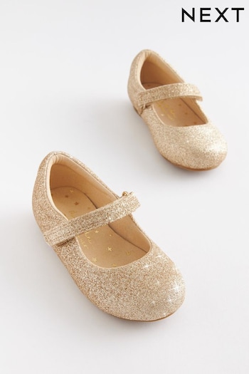 Gold Glitter Wide Fit (G) Mary Jane amp Shoes (U90274) | £17 - £19