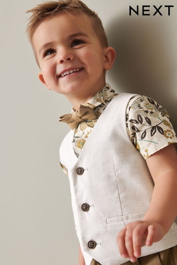 Ecru Tropical Print 2pc Waistcoat & cotton Shirt Set (3mths-9yrs) (U90279) | £28 - £32