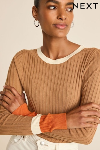 Camel Brown Fitted Ribbed Jumper (U91699) | £24