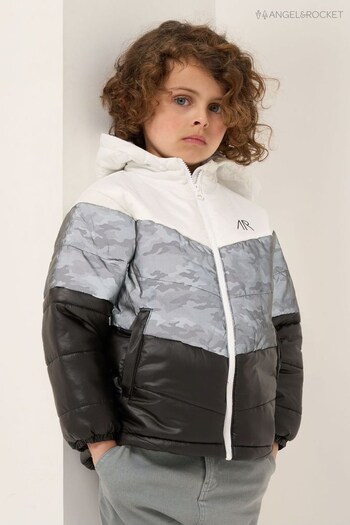 Angel & Rocket Hunter White Colourblock Ice Puffer Jacket (U91791) | £42 - £47