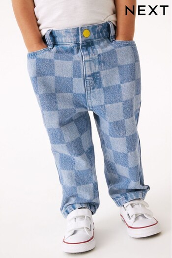 Light Blue Denim Checkerboard Jeans frayed (3mths-7yrs) (U91852) | £14 - £16