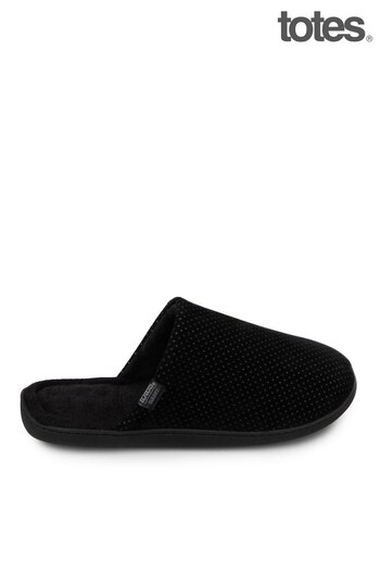 Totes Chanel Black Mens Isotoner Perforated Suedette Mule Slippers (U92221) | £28
