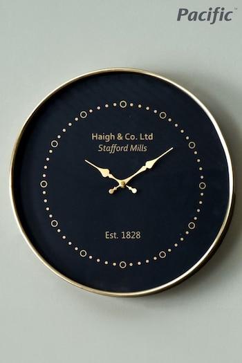 Pacific Black Wall Clock With Antique Brass Frame (U92835) | £100