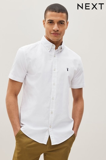 White Regular Fit Short Sleeve Oxford Shirt (U92898) | £22