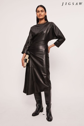 Jigsaw Asymmetric Leather Black Dress (U92917) | £450