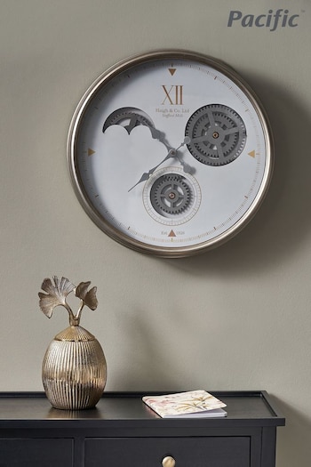 Pacific White/Silver Metal Cogs Wall Clock (U92945) | £120