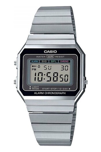 Casio 'Collection' Silver and LCD Stainless Steel Quartz Chronograph Watch (U93692) | £40